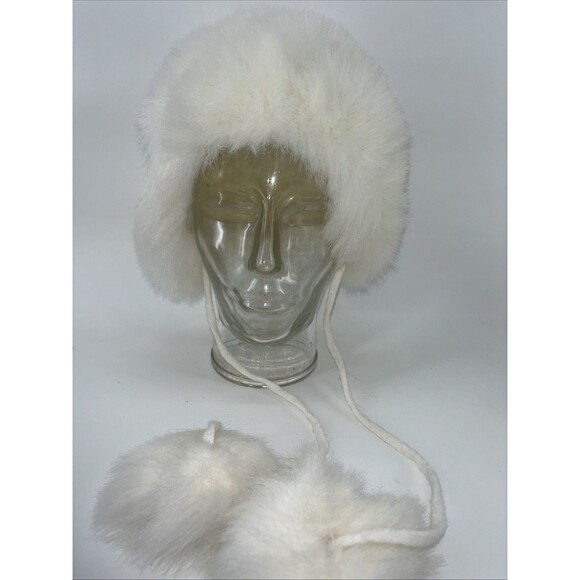 Vintage 1950/60s Child's White Rabbit Fur Hat & Muff set Wedding Christmas - Picture 2 of 7